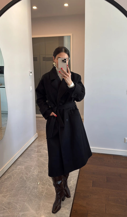 Double breasted belted coat