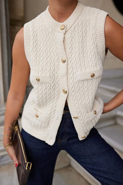 Premium Quality Sleeveless Knitted with Gold Buttons