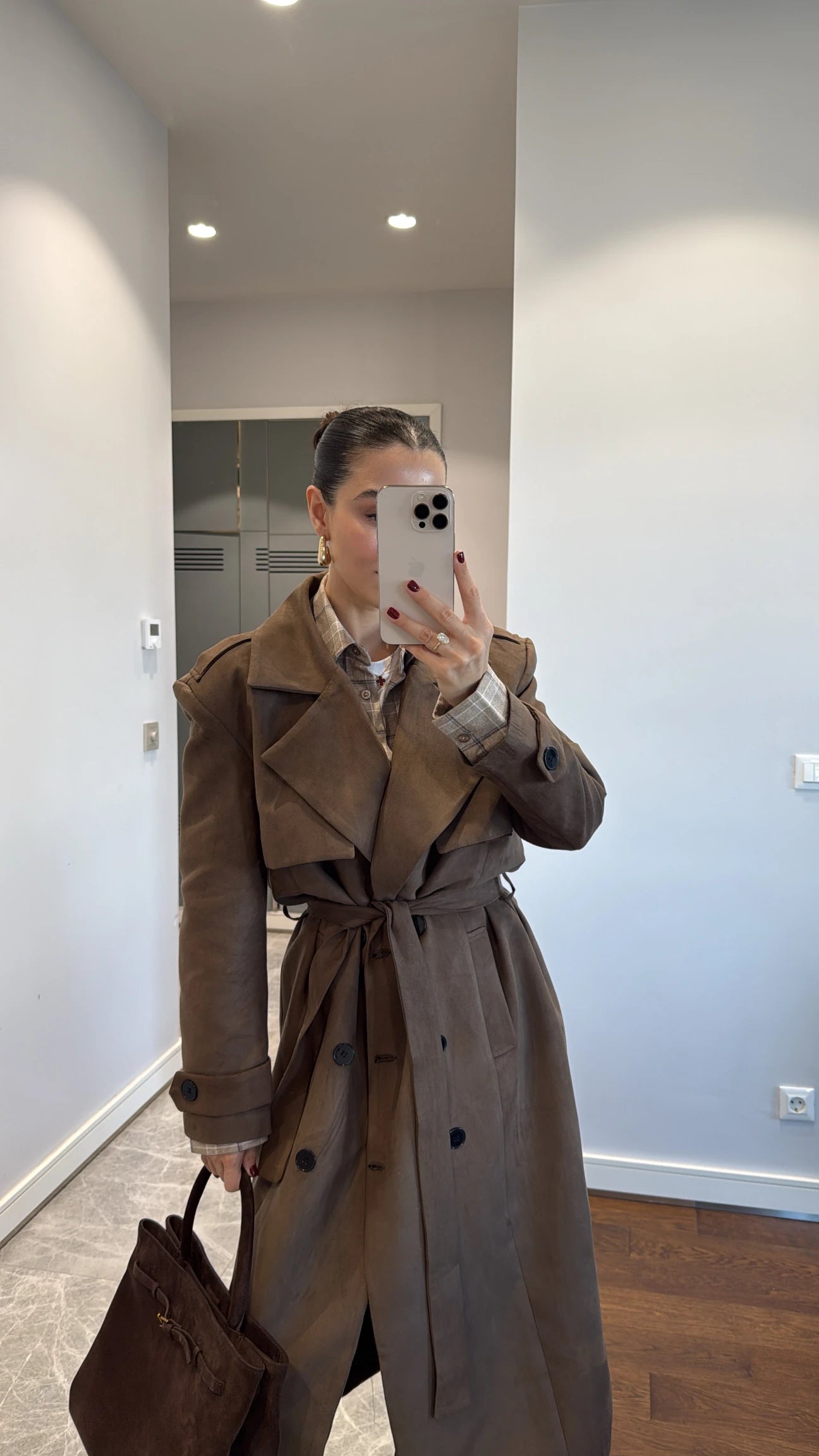 Double Breasted faux suede coat