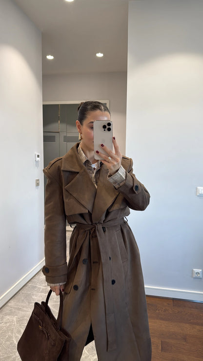 Double Breasted faux suede coat