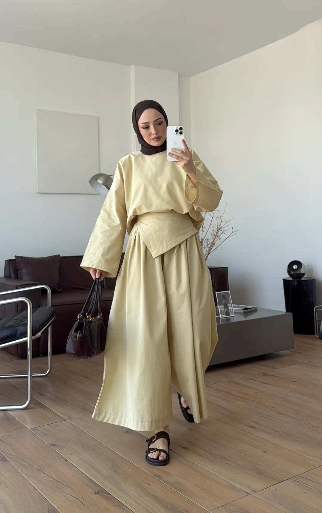 PIECE DETAILED LINEN SET - lime yellow