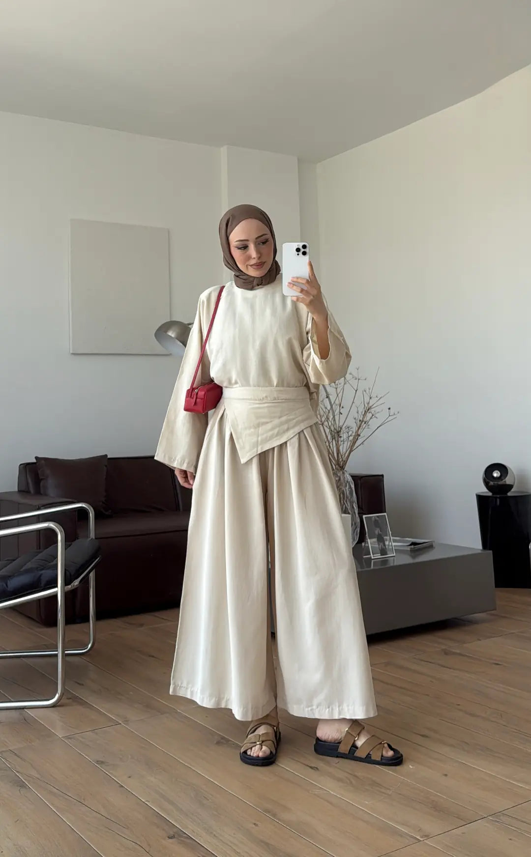 PIECE DETAILED LINEN SET - beige