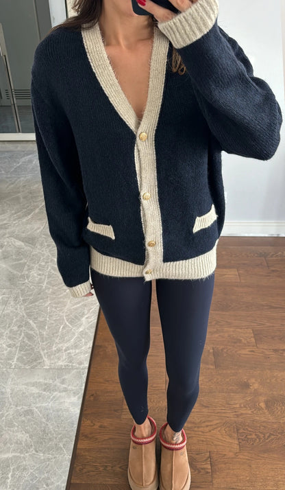 Contrast Wool Cardigan