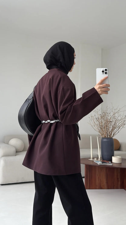 Oversized blazer with satin belt