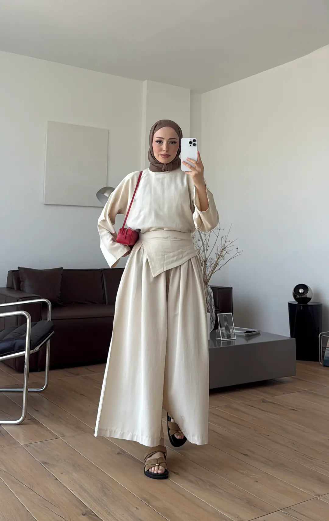 PIECE DETAILED LINEN SET - beige