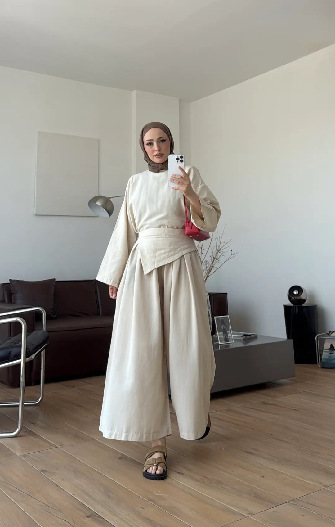 PIECE DETAILED LINEN SET - beige
