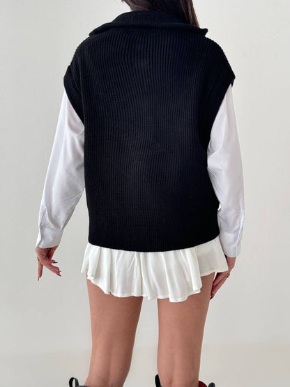 Sleeveless Knitted with Half Zip