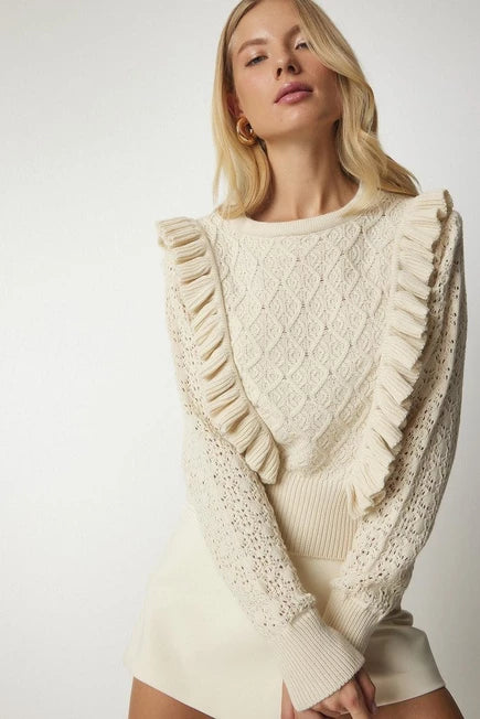 Knitwear sweater-openwork ruffle