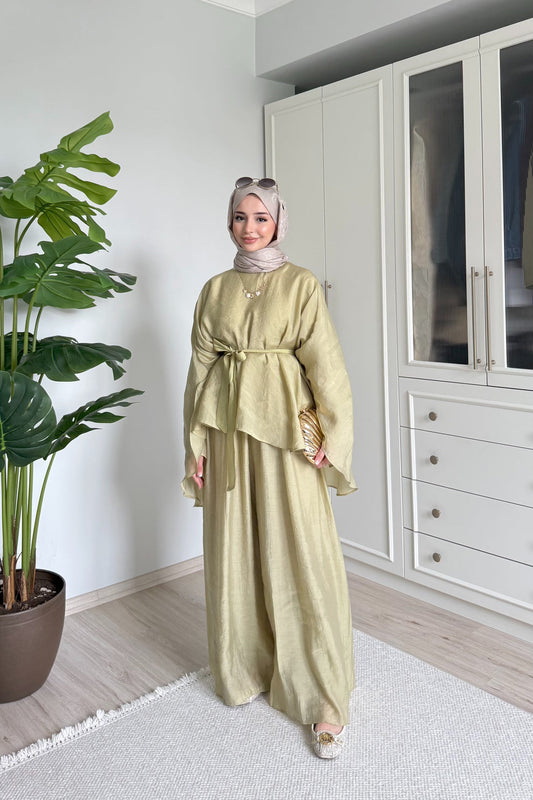 Soft Petal Tie-Waist Set - kiwi green
