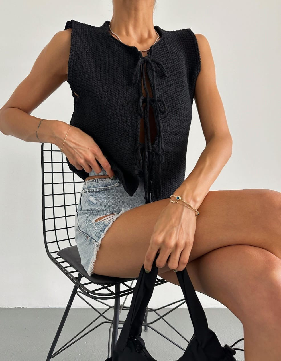 Sleeveless Knitted with Tied Details