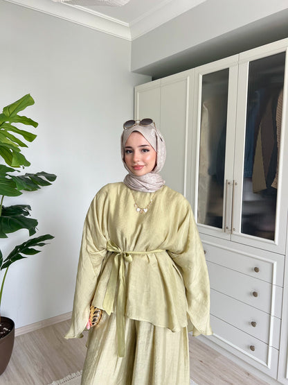 Soft Petal Tie-Waist Set - kiwi green