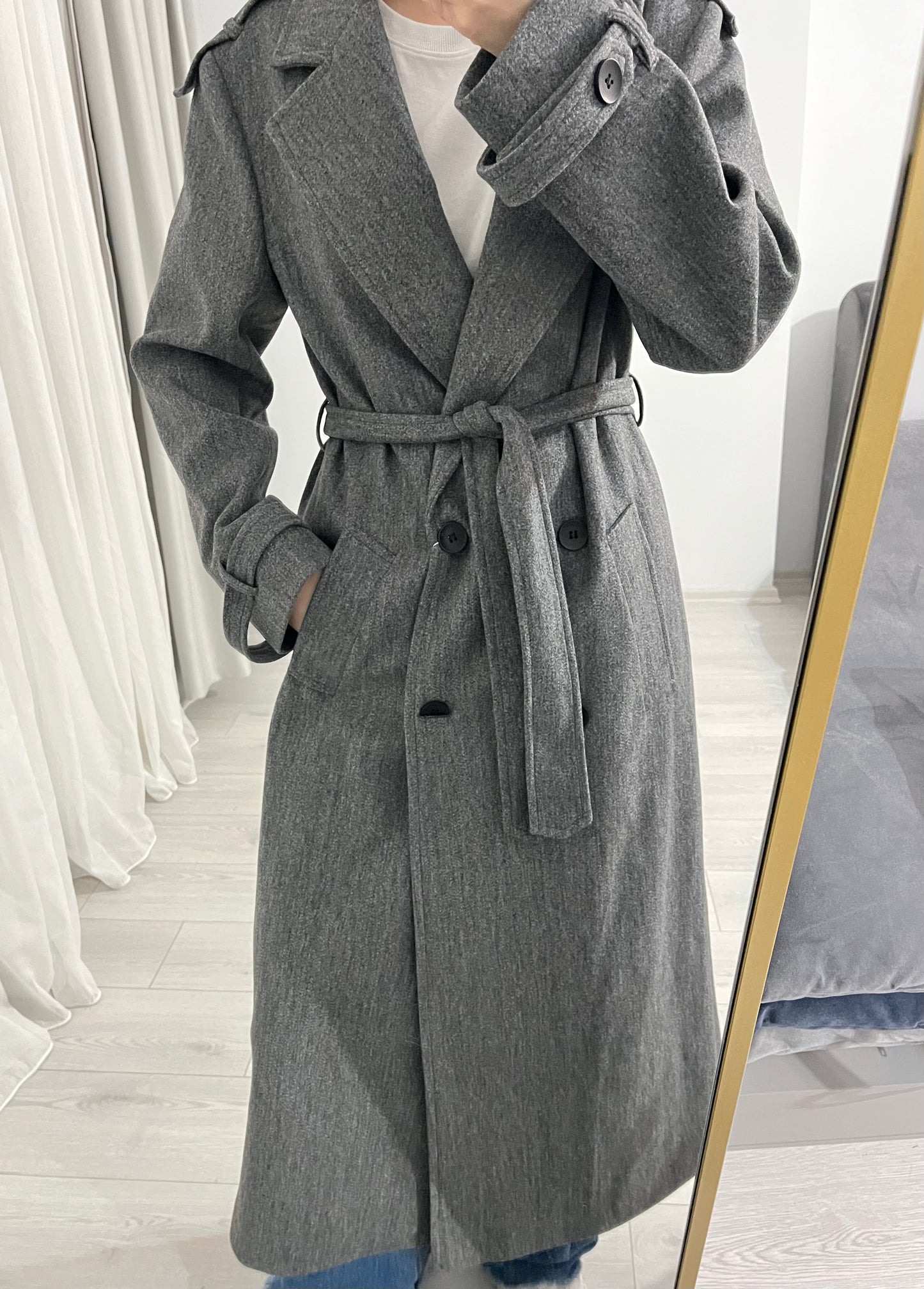 ASIA brand Double breasted coat with belt