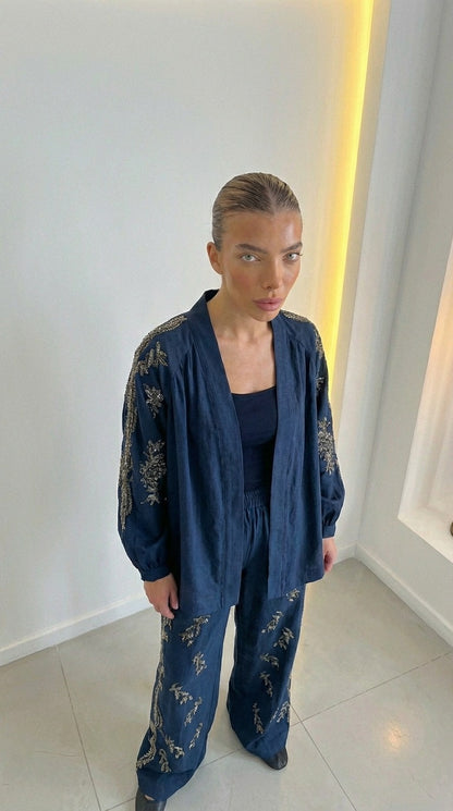 Indigo premium Rhinestone Embellished Two-Piece Set