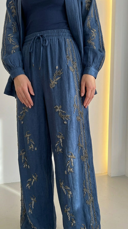 Indigo premium Rhinestone Embellished Two-Piece Set