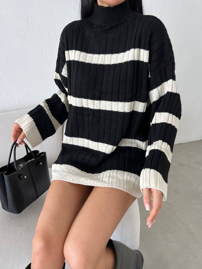 Wide sleeves striped knitted blouse