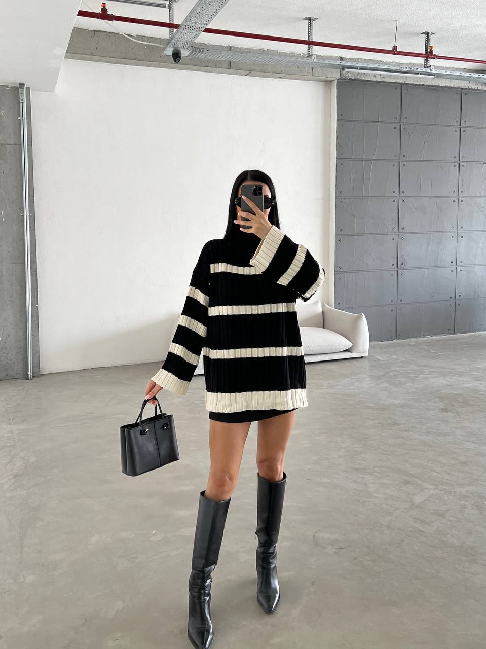 Wide sleeves striped knitted blouse