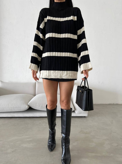 Wide sleeves striped knitted blouse