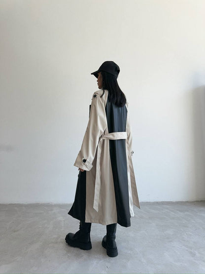 Trench coat with leather details