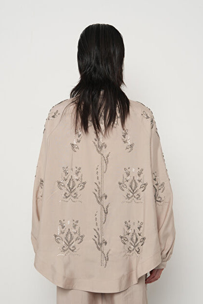 Beige premium Rhinestone Embellished Two-Piece Set