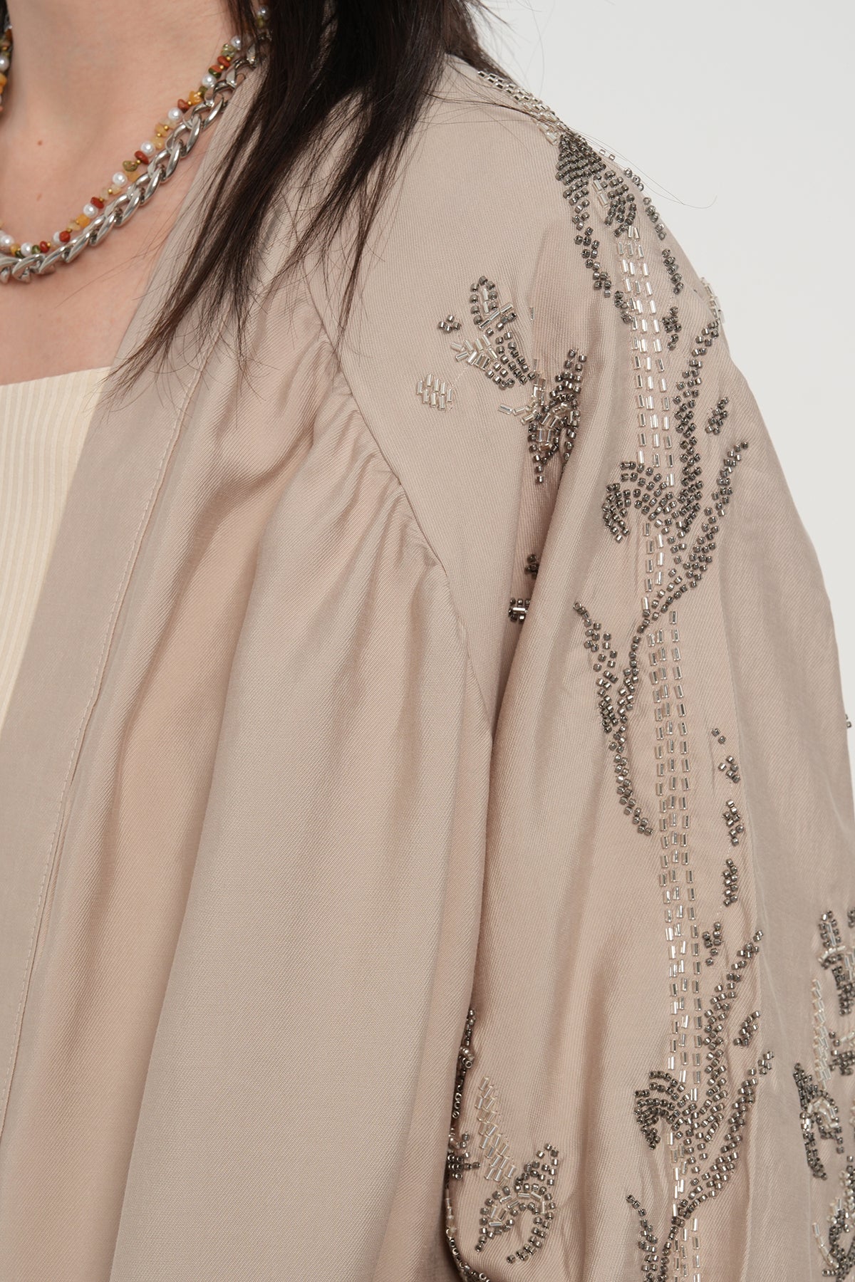 Beige premium Rhinestone Embellished Two-Piece Set