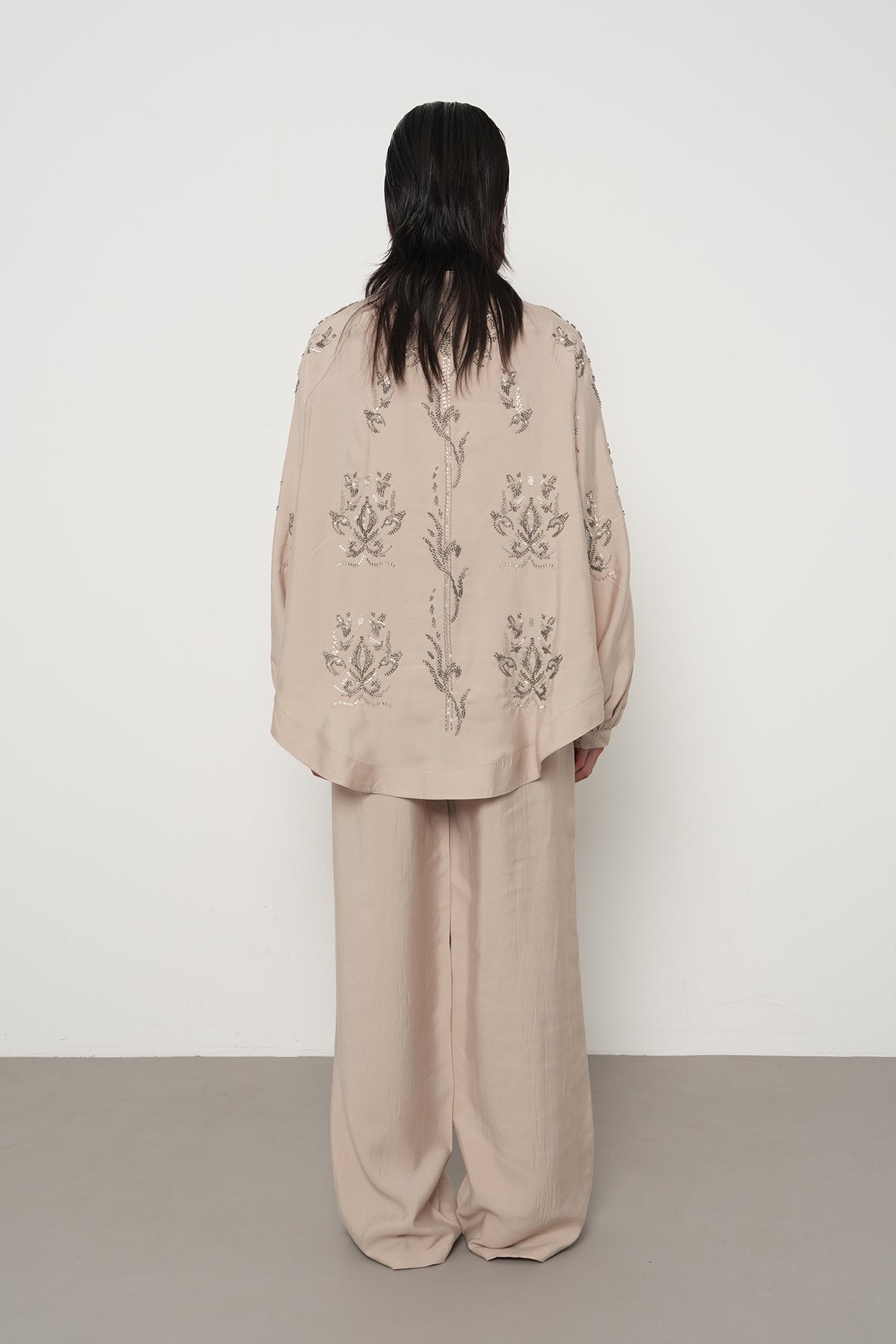 Beige premium Rhinestone Embellished Two-Piece Set