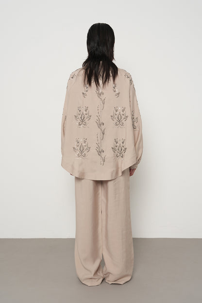 Beige premium Rhinestone Embellished Two-Piece Set