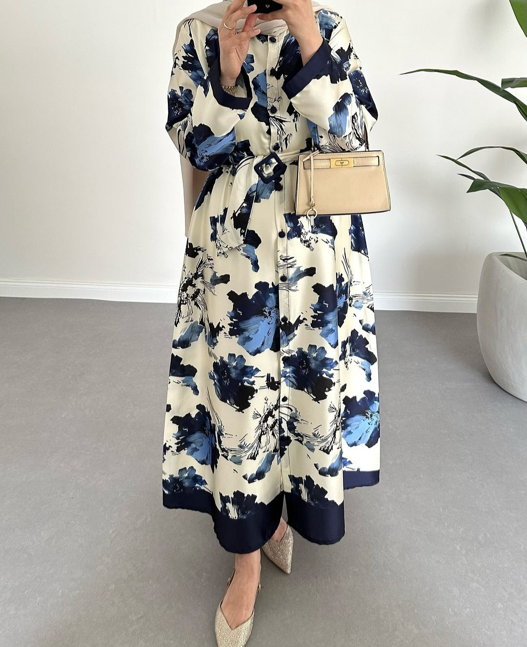 Printed satin dress