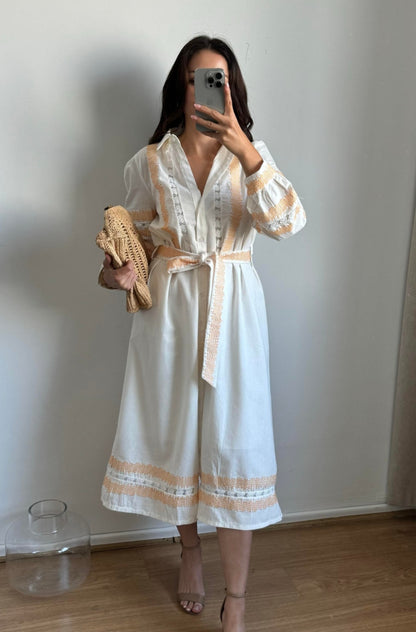 Belted dress with embroidery details