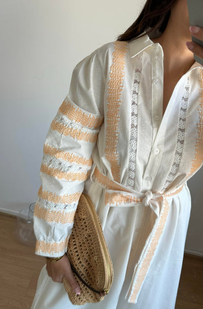 Belted dress with embroidery details