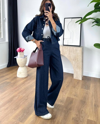 Jeans jacket with adjustable waist straight trouser co-ord jeans set