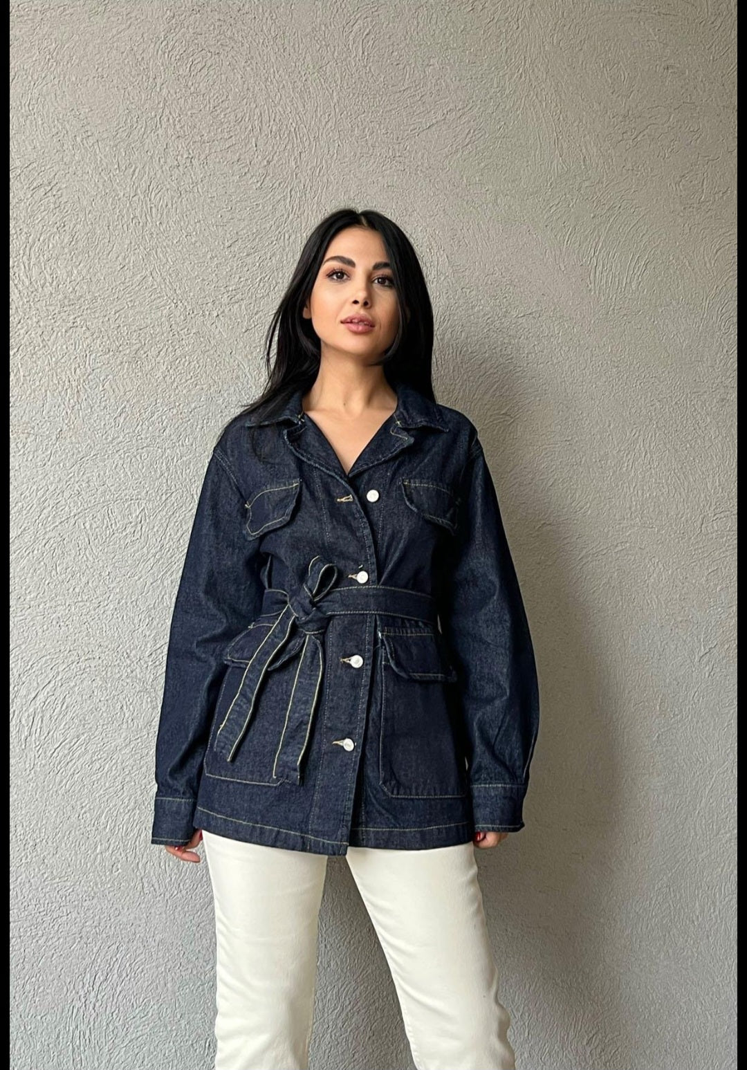 Belted jeans jacket