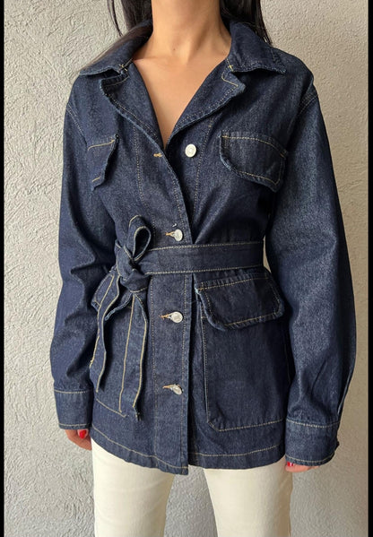 Belted jeans jacket