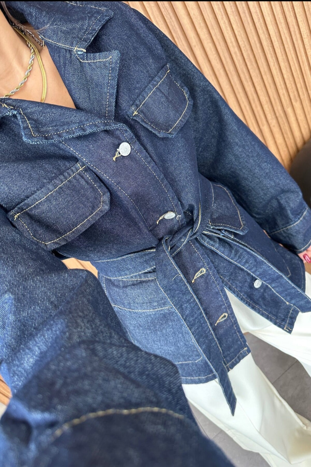 Belted jeans jacket