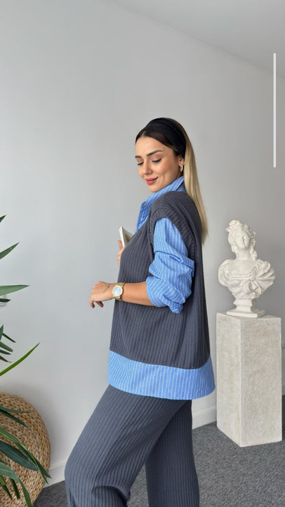 Knitted cotton tracksuit with shirt details