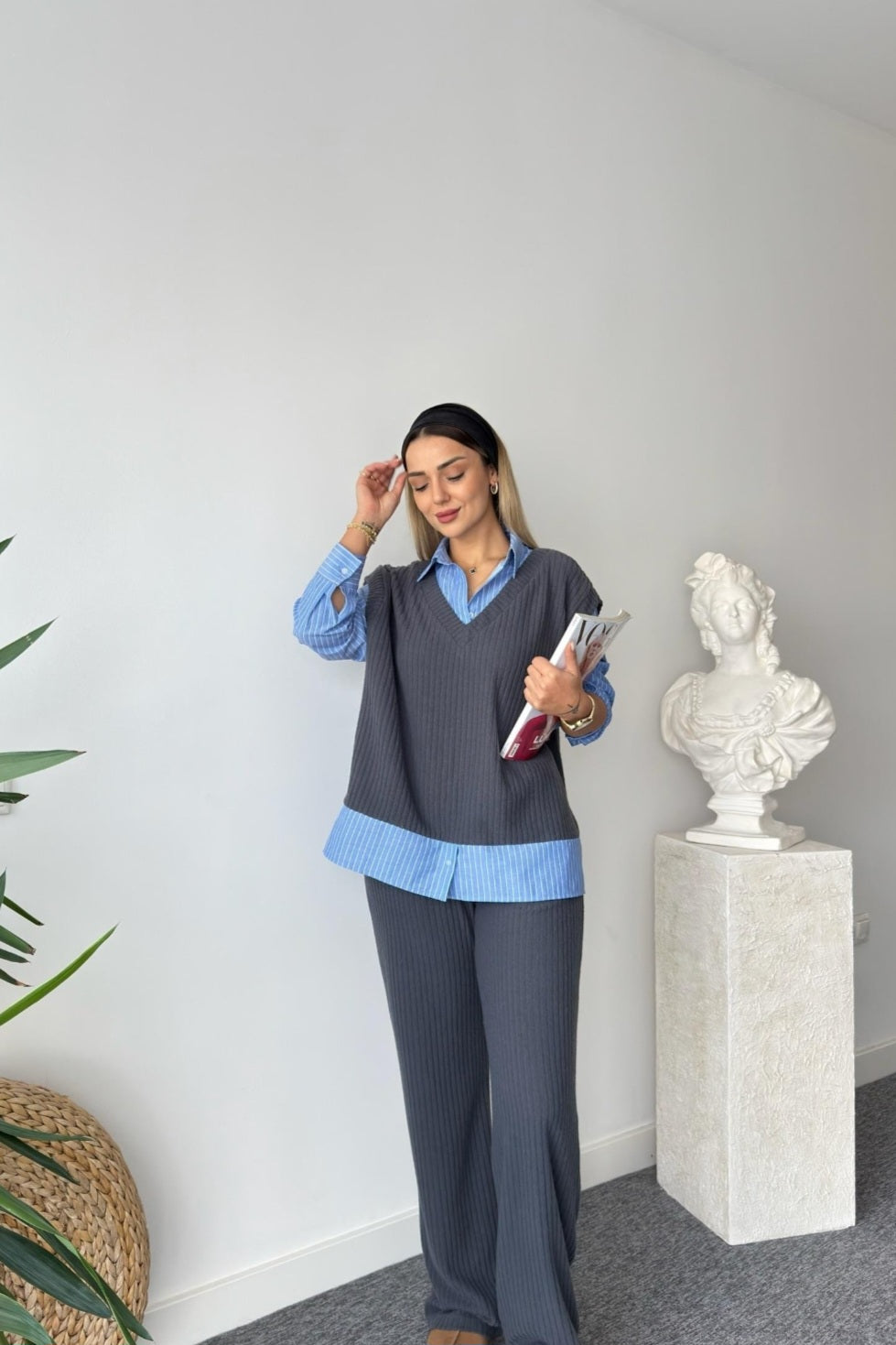 Knitted cotton tracksuit with shirt details