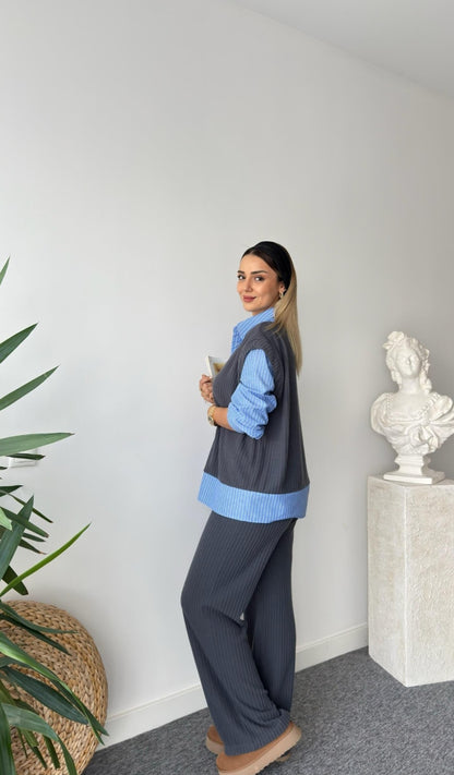 Knitted cotton tracksuit with shirt details