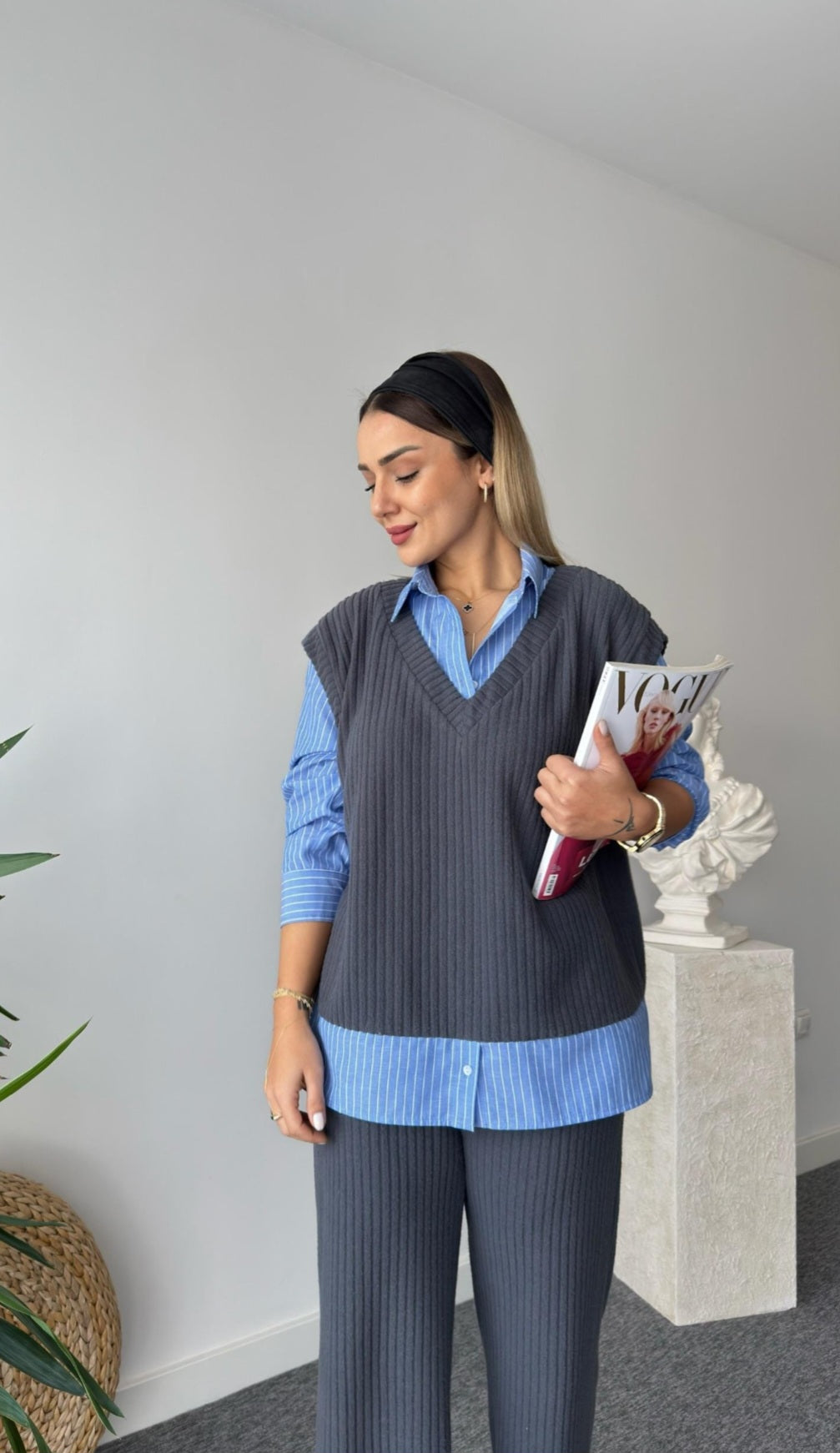 Knitted cotton tracksuit with shirt details