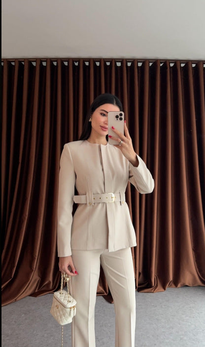 Belted blazer,straight leg trouser co-ord suit