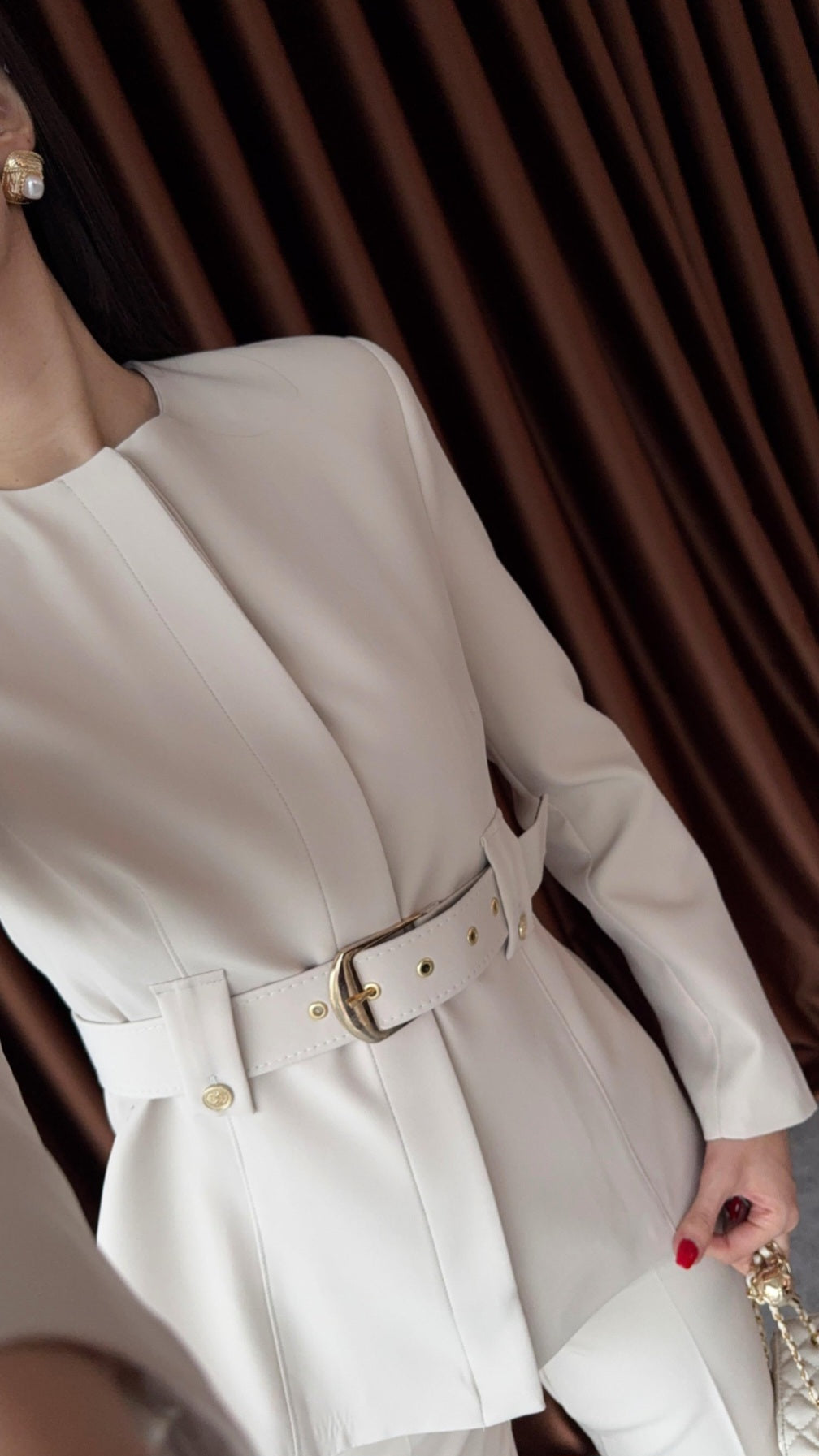 Belted blazer,straight leg trouser co-ord suit