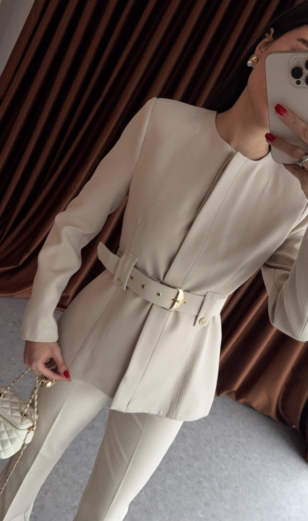 Belted blazer,straight leg trouser co-ord suit