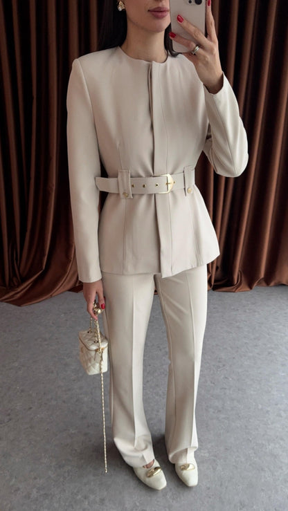 Belted blazer,straight leg trouser co-ord suit