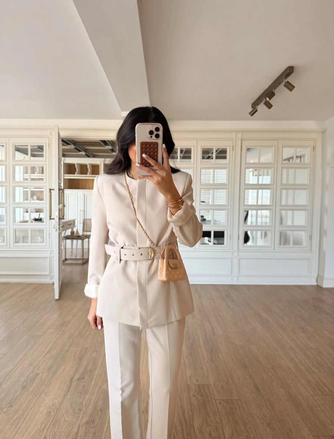 Belted blazer,straight leg trouser co-ord suit