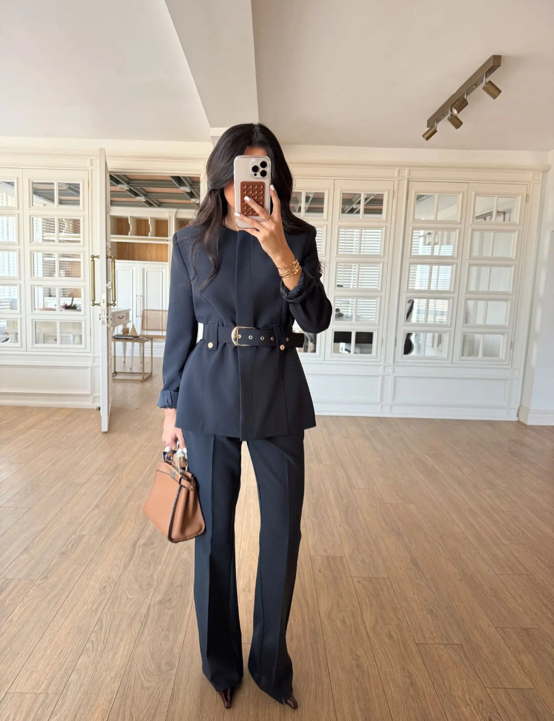 Belted blazer,straight leg trouser co-ord suit