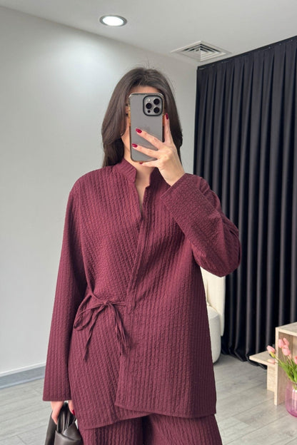 patterned side tied kimono co-ord set