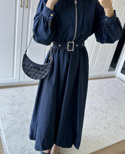 belted dress with puffy bottom