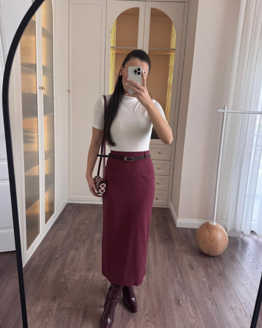Belted midi skirt