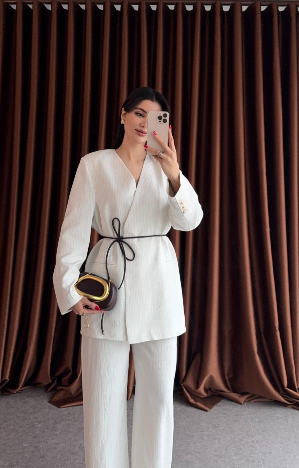 Striped blazer with a soft leather belt (one size )
