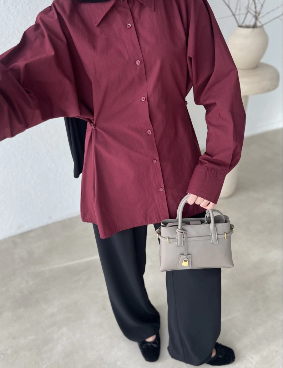 Oversize shirt with adjustable waist