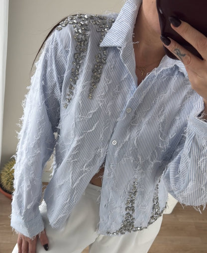 Feathered shirt with rhinestone details