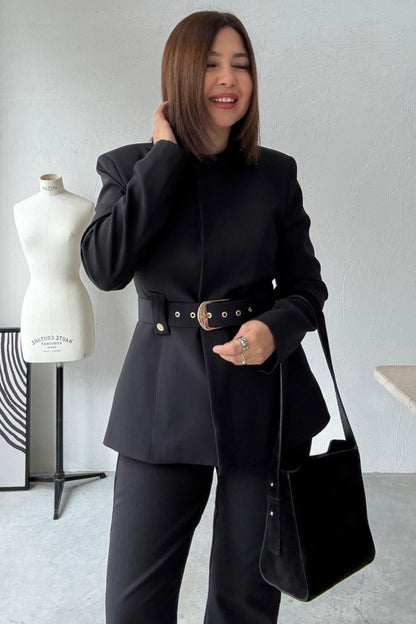 Belted blazer,straight leg trouser co-ord suit